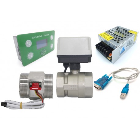 Flow Control: Liters Counter, Dn50 Steel flow sensor, Valve, Power supply and data cable