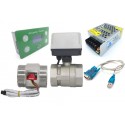 Control Flujo: Contador Litros, Sensor flujo 2 pulgadas DN50 Acero, Válvula, Fuente de poder y cable de datos