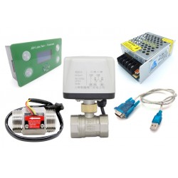 Control Flujo: Contador Litros, Sensor flujo 1 pulgadas (DN25) Acero, Válvula, Fuente de poder y cable de datos