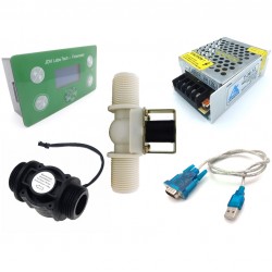 Control Flujo: Contador Litros, Sensor flujo Dn25, Válvula, Fuente de poder y cable de datos