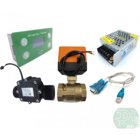 Control Flujo: Contador Litros, Sensor flujo Dn32, Válvula, Fuente de poder y cable de datos