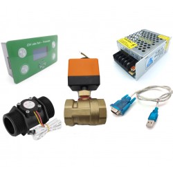 Control Flujo: Contador Litros, Sensor flujo DN40, Válvula, Fuente de poder y cable de datos